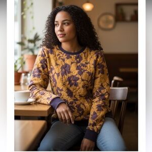 SCOTCH & SODA Quilted Top Crewneck Sweatshirt Purple Gold Floral Boho Medium